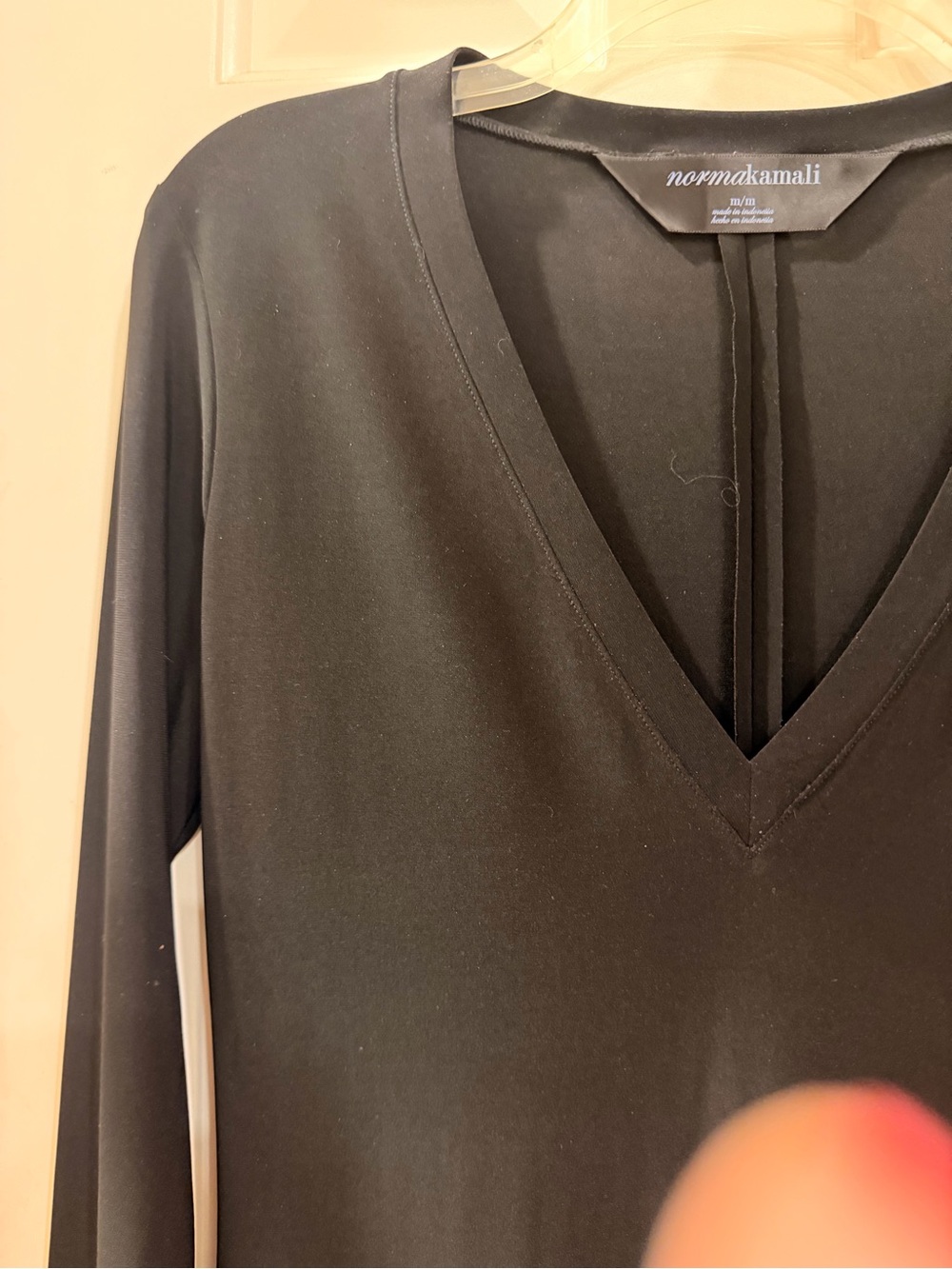 Norma Kamali Black Long Sleeve V-Neck Sleek Knit Dress, Size M - Picture 6 of 16